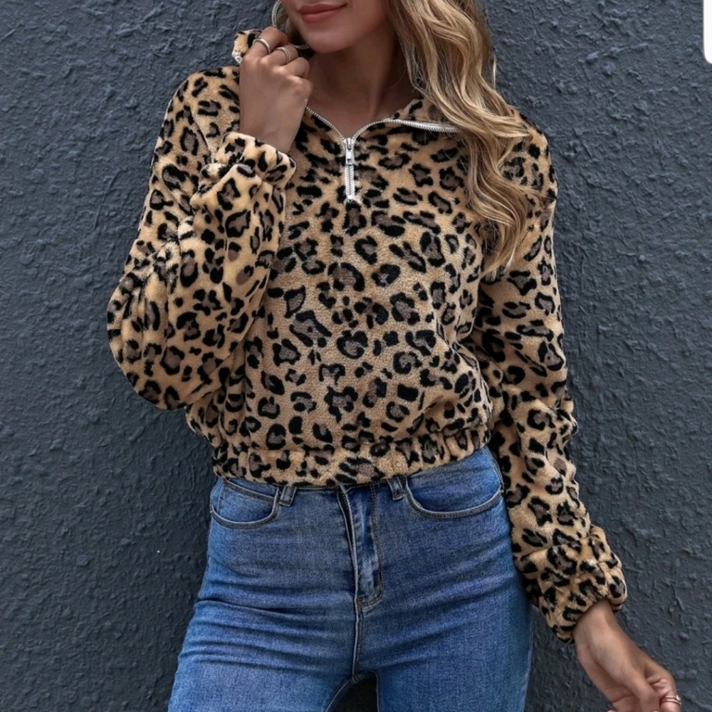 All Tops Must GoHalf Zipper Leopard Top